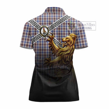 Boswell Crest Tartan Women's Polo Shirt with Golden Lion Emblem Celtic Style - Tartan Vibes Clothing