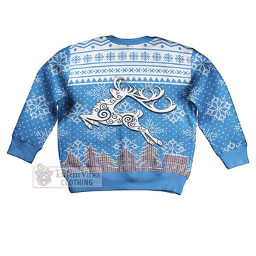 Boswell Clan Christmas Kid Ugly Sweater with Tartan and Celtic Reindeer Style - Tartan Vibes Clothing