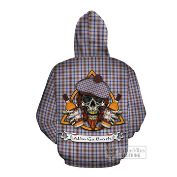Boswell Tartan Cotton Hoodie with Family Crest and Bearded Skull Holding Bottles of Whiskey Pullover Hoodie - Tartan Vibes Clothing