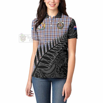 Boswell Crest Tartan Women's Polo Shirt with New Zealand Silver Fern Half Style - Tartan Vibes Clothing