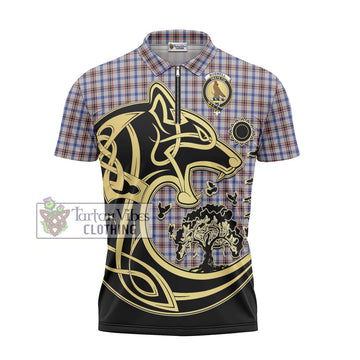 Boswell Tartan Zipper Polo Shirt with Family Crest Celtic Wolf Style - Tartan Vibes Clothing