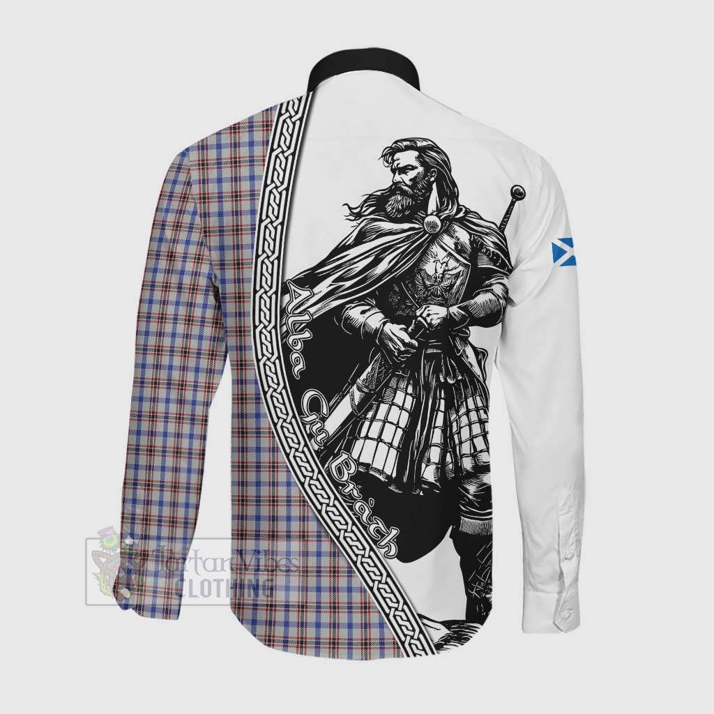 Boswell Tartan Clan Crest Long Sleeve Button Shirt with Highlander Warrior Celtic Style Men's Shirt - Tartan Vibes Clothing