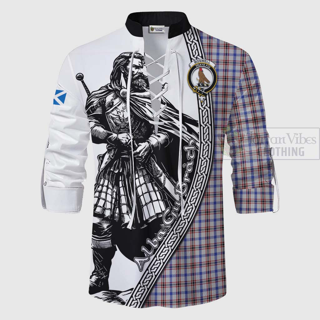 Boswell Tartan Clan Crest Ghillie Kilt Shirt with Highlander Warrior Celtic Style - Tartan Vibes Clothing