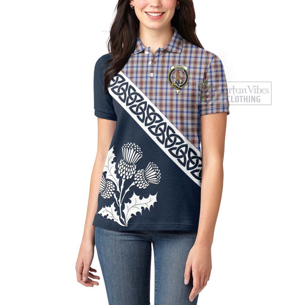 Boswell Tartan Women's Polo Shirt Featuring Thistle and Scotland Map - Tartanvibesclothing Store