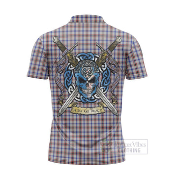 Boswell Tartan Zipper Polo Shirt with Family Crest Celtic Skull Style - Tartan Vibes Clothing