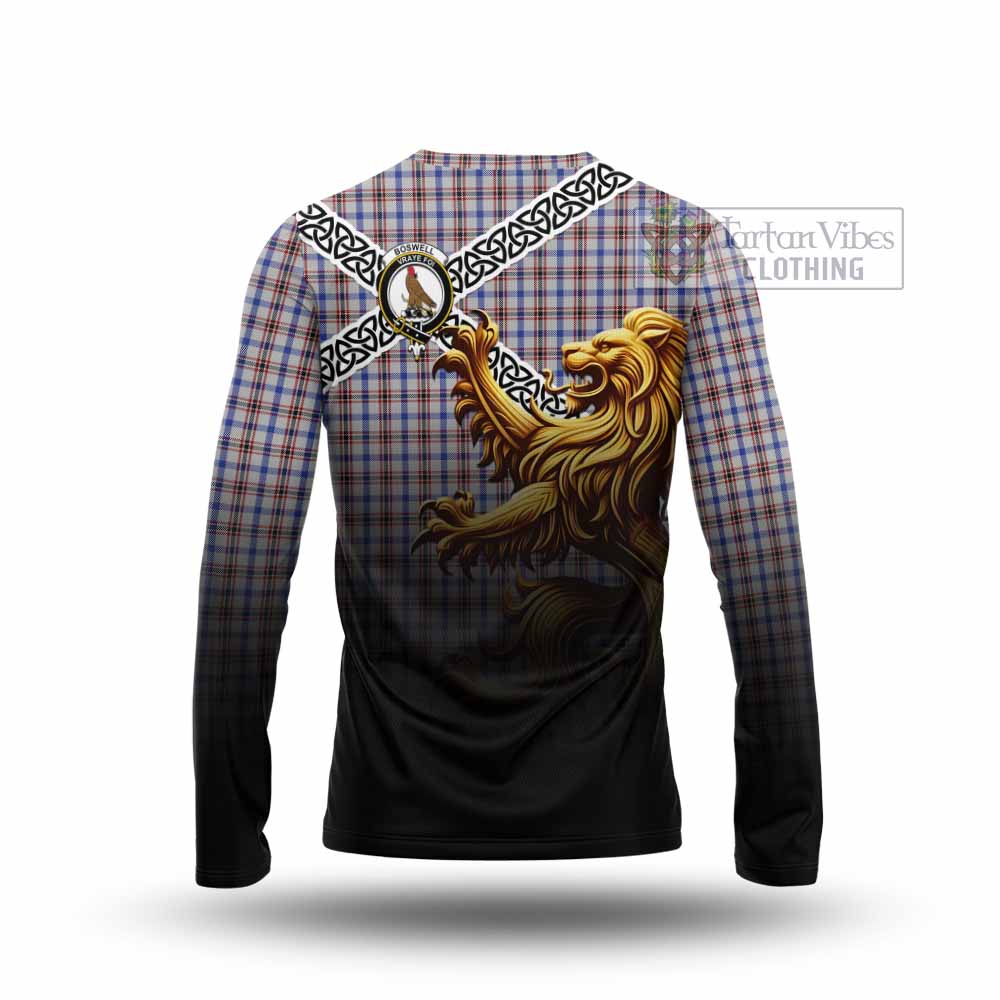 Boswell Crest Tartan Long Sleeve T-Shirt with Golden Lion Emblem Celtic Style - Tartan Vibes Clothing