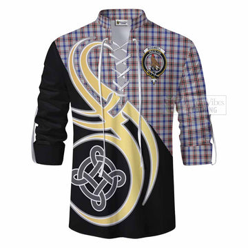 Boswell Tartan Ghillie Kilt Shirt with Family Crest and Celtic Symbol Style - Tartan Vibes Clothing