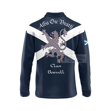 Boswell Tartan Lion Rampant Long Sleeve Polo Shirt Proudly Display Your Heritage with Alba Gu Brath and Clan Name - Tartan Vibes Clothing