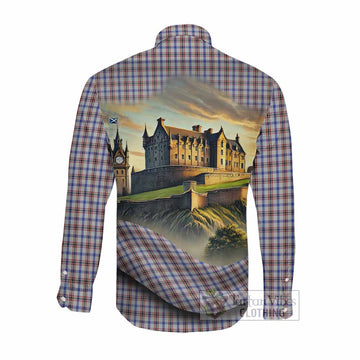 Tartan Vibes Clothing Boswell Tartan Family Crest Long Sleeve Button Shirt with Scottish Ancient Castle Style
