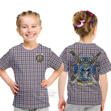 Boswell Tartan Kid T-Shirt with Family Crest Celtic Skull Style - Tartan Vibes Clothing