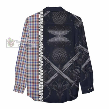 Boswell Tartan Women's Casual Shirt with Family Crest Cross Sword Thistle Celtic Vibes - Tartan Vibes Clothing
