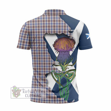 Tartan Vibes Clothing Boswell Tartan Family Crest Zipper Polo Shirt Scottish Thistle Celtic Inspired