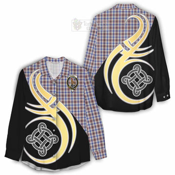 Boswell Tartan Women's Casual Shirt with Family Crest and Celtic Symbol Style - Tartan Vibes Clothing