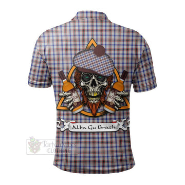 Boswell Tartan Polo Shirt with Family Crest and Bearded Skull Holding Bottles of Whiskey - Tartan Vibes Clothing