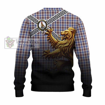 Boswell Crest Tartan Knitted Sweater with Golden Lion Emblem Celtic Style - Tartan Vibes Clothing