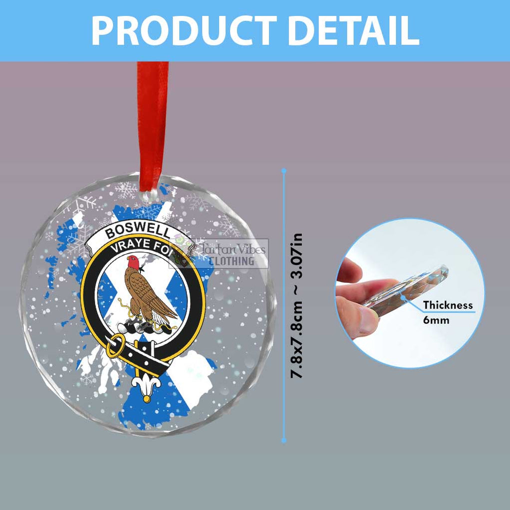 Boswell Clan Crest Christmas Glass Ornament with Scotland Map - 2D-tartanvibesclothing