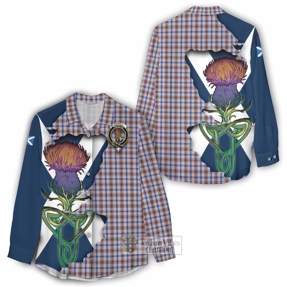 Tartan Vibes Clothing Boswell Tartan Family Crest Women's Casual Shirt Scottish Thistle Celtic Inspired