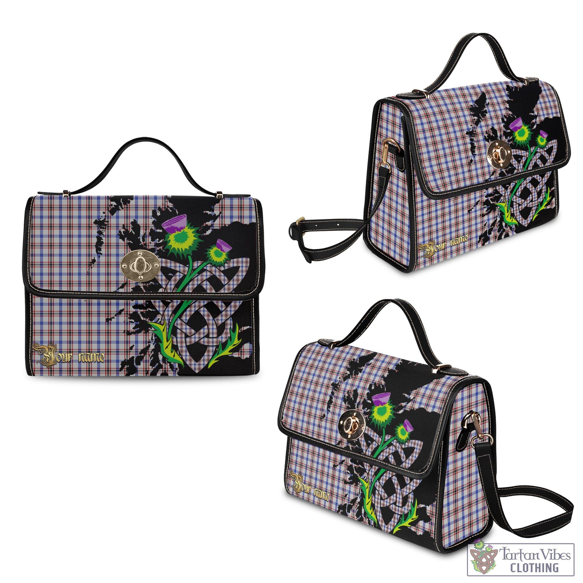 Tartan Vibes Clothing Boswell Tartan Waterproof Canvas Bag with Scotland Map and Thistle Celtic Accents