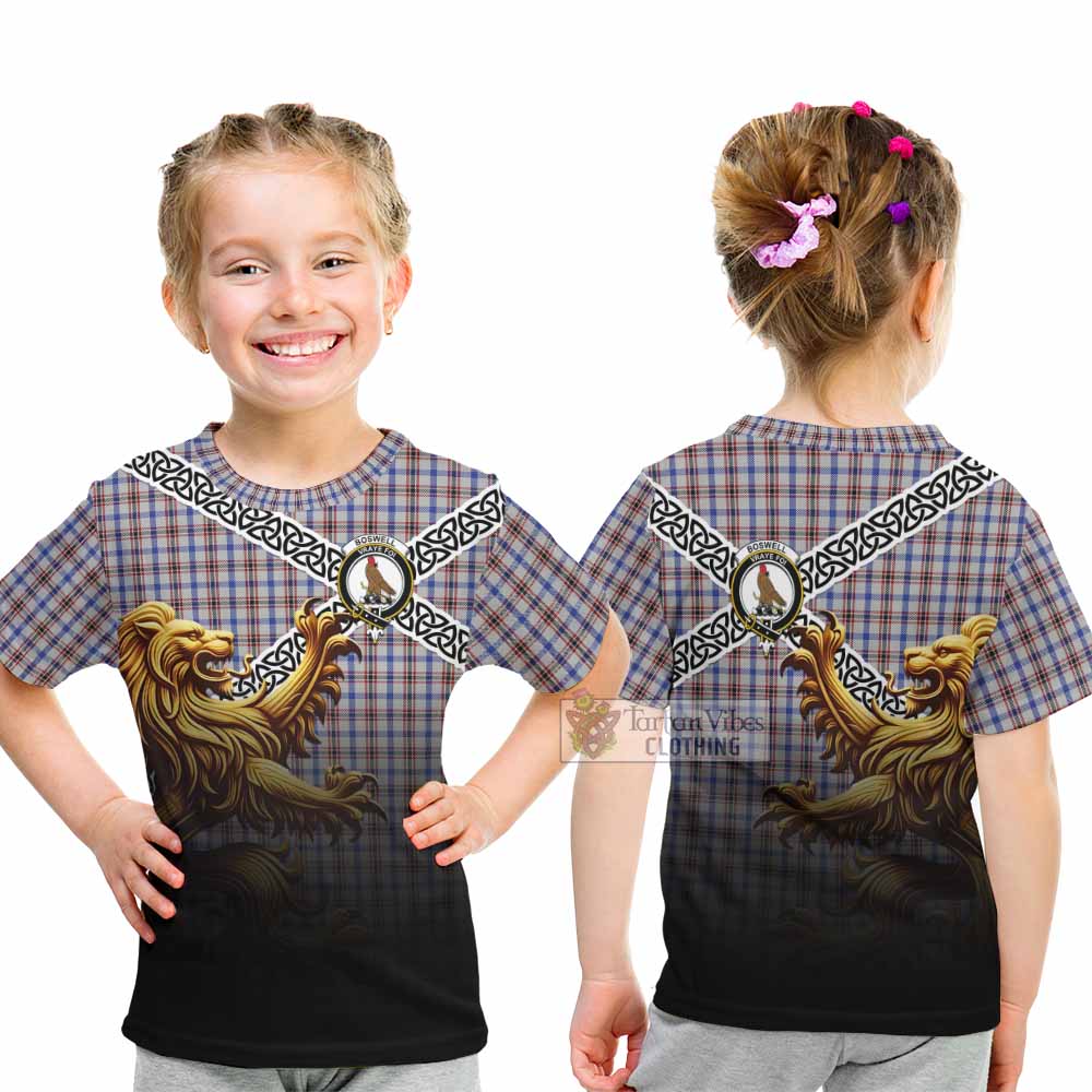 Boswell Crest Tartan Kid T-Shirt with Golden Lion Emblem Celtic Style - Tartan Vibes Clothing