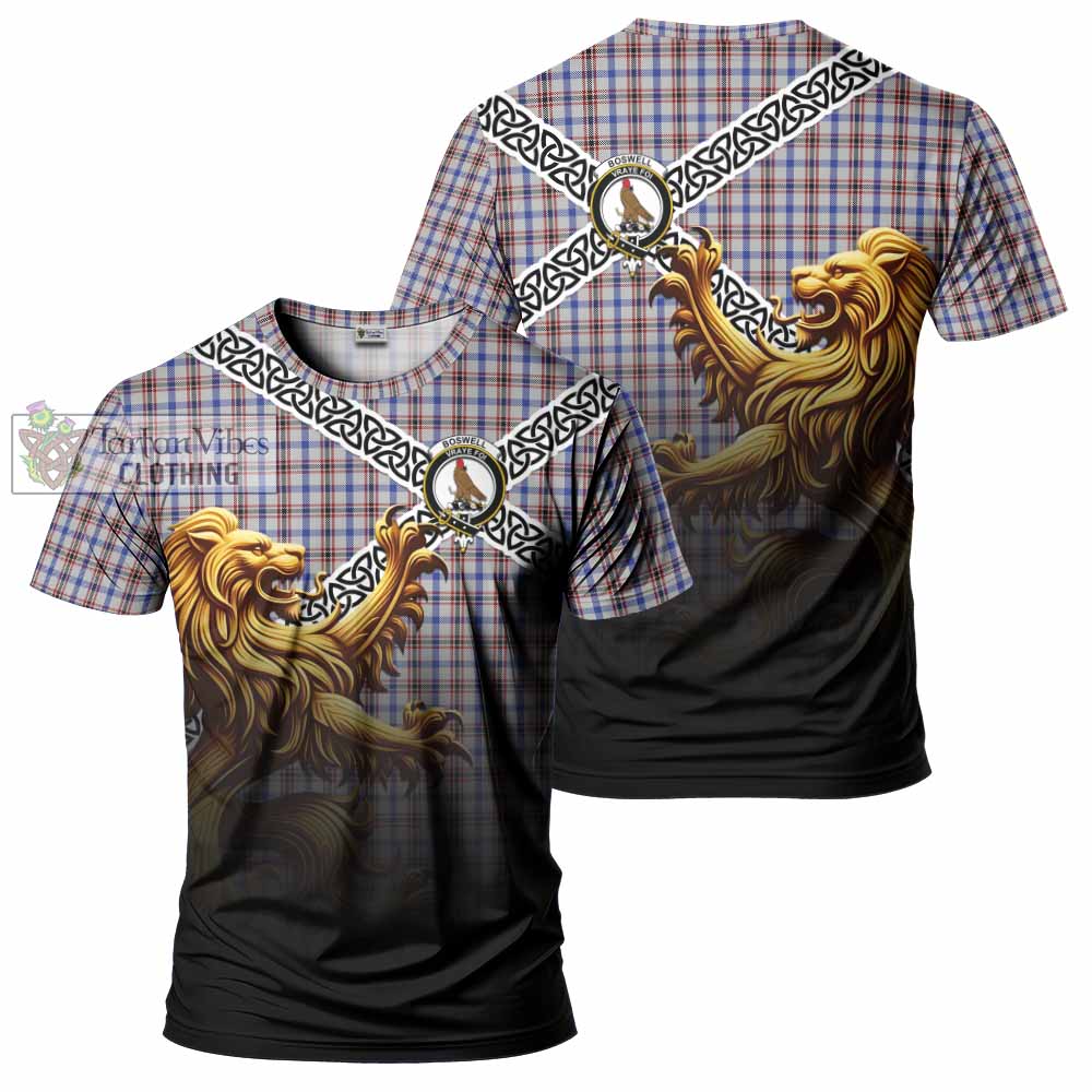 Boswell Crest Tartan T-Shirt with Golden Lion Emblem Celtic Style - Tartan Vibes Clothing