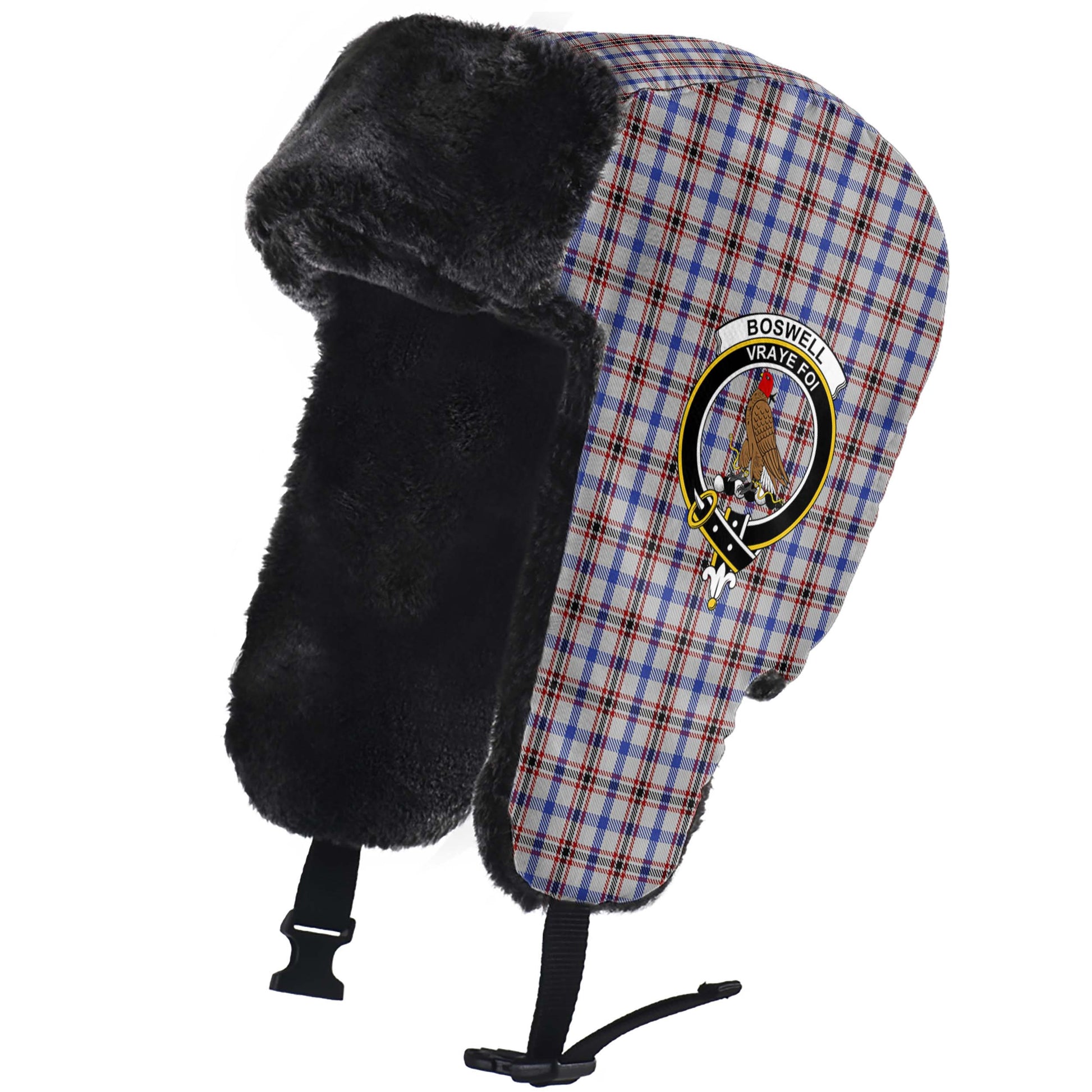Boswell Tartan Winter Trapper Hat with Family Crest - Tartan Vibes Clothing