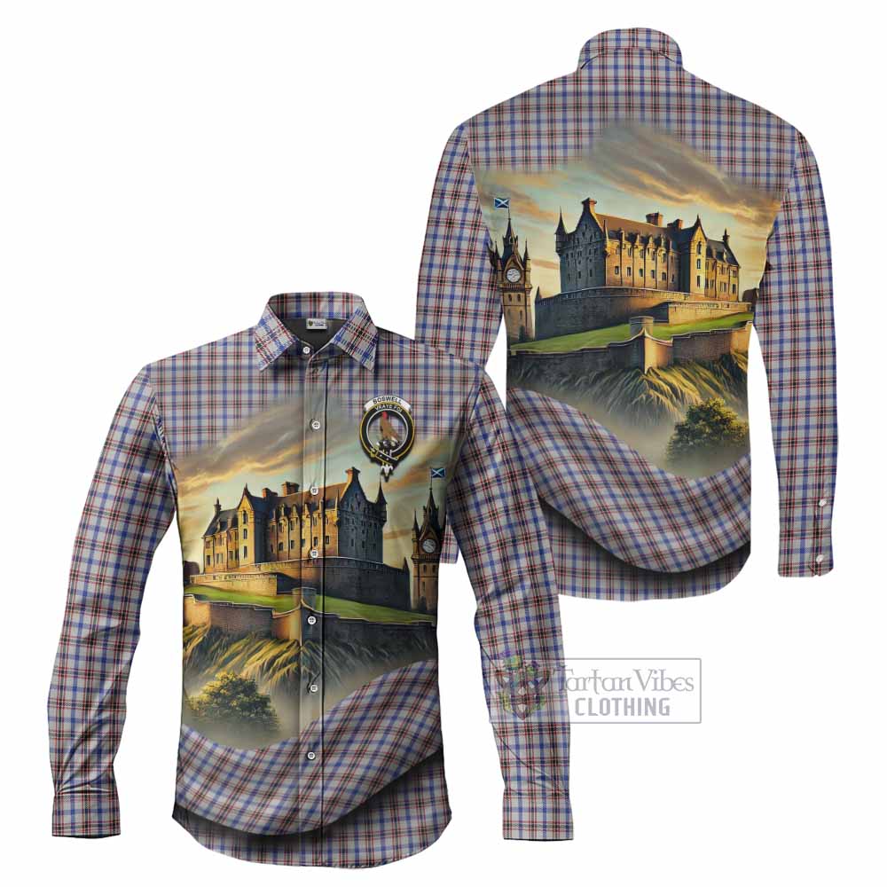 Tartan Vibes Clothing Boswell Tartan Family Crest Long Sleeve Button Shirt with Scottish Ancient Castle Style