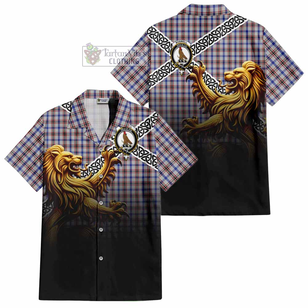 Boswell Crest Tartan Hawaiian Shirt with Golden Lion Emblem Celtic Style - Tartan Vibes Clothing