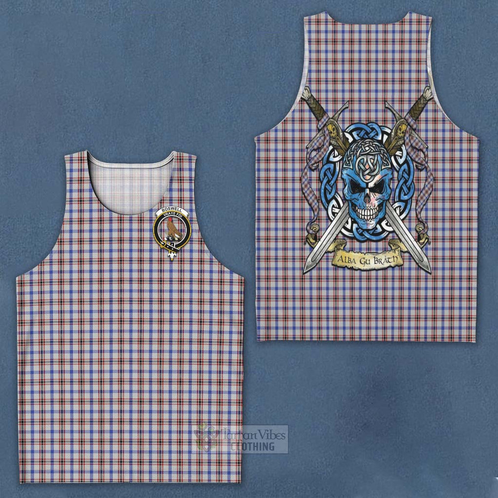 Boswell Tartan Men's Tank Top with Family Crest Celtic Skull Style - Tartan Vibes Clothing