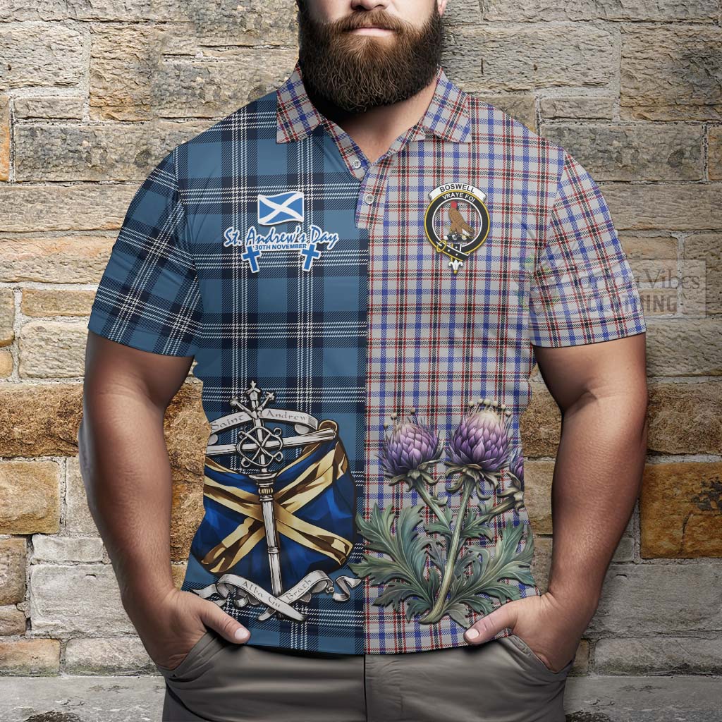 Boswell Tartan Polo Shirt Happy St. Andrew's Day Half Tartan Style - Tartan Vibes Clothing