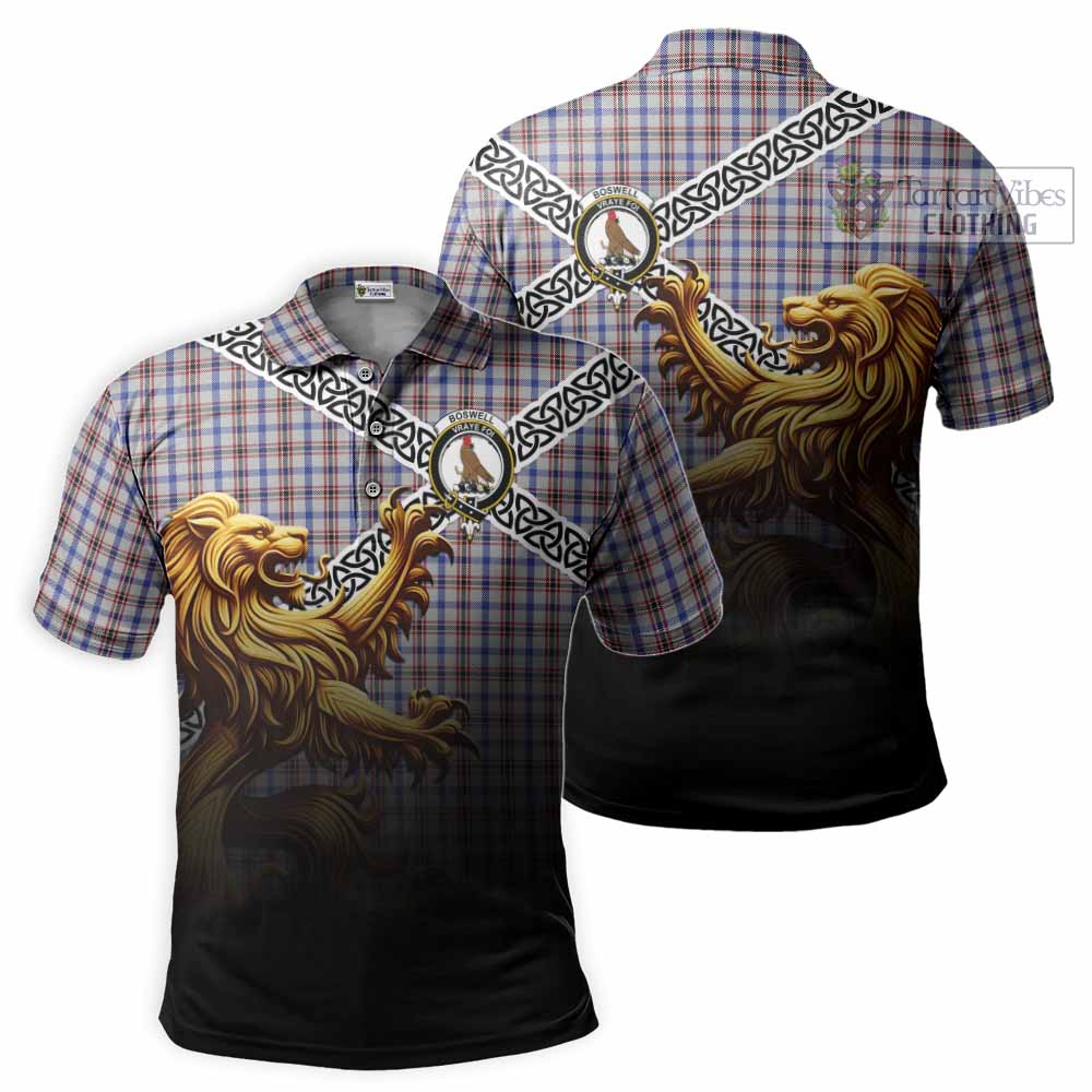 Boswell Crest Tartan Polo Shirt with Golden Lion Emblem Celtic Style - Tartan Vibes Clothing
