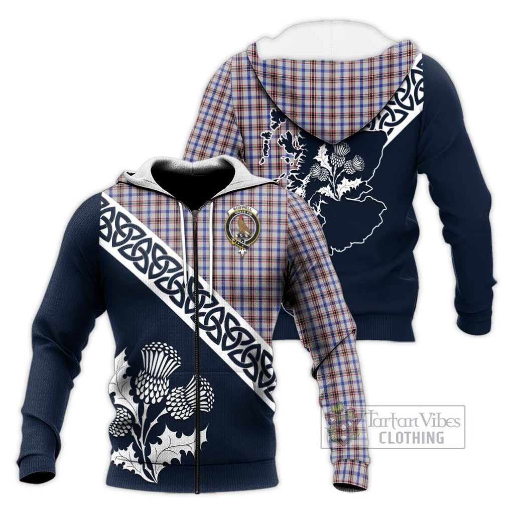 Boswell Tartan Knitted Hoodie Featuring Thistle and Scotland Map Unisex Knitted Zip Hoodie - Tartan Vibes Clothing