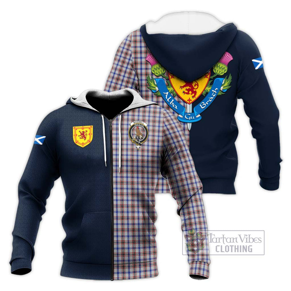 Boswell Tartan Knitted Hoodie Alba with Scottish Lion Royal Arm Half Style Unisex Knitted Zip Hoodie - Tartan Vibes Clothing
