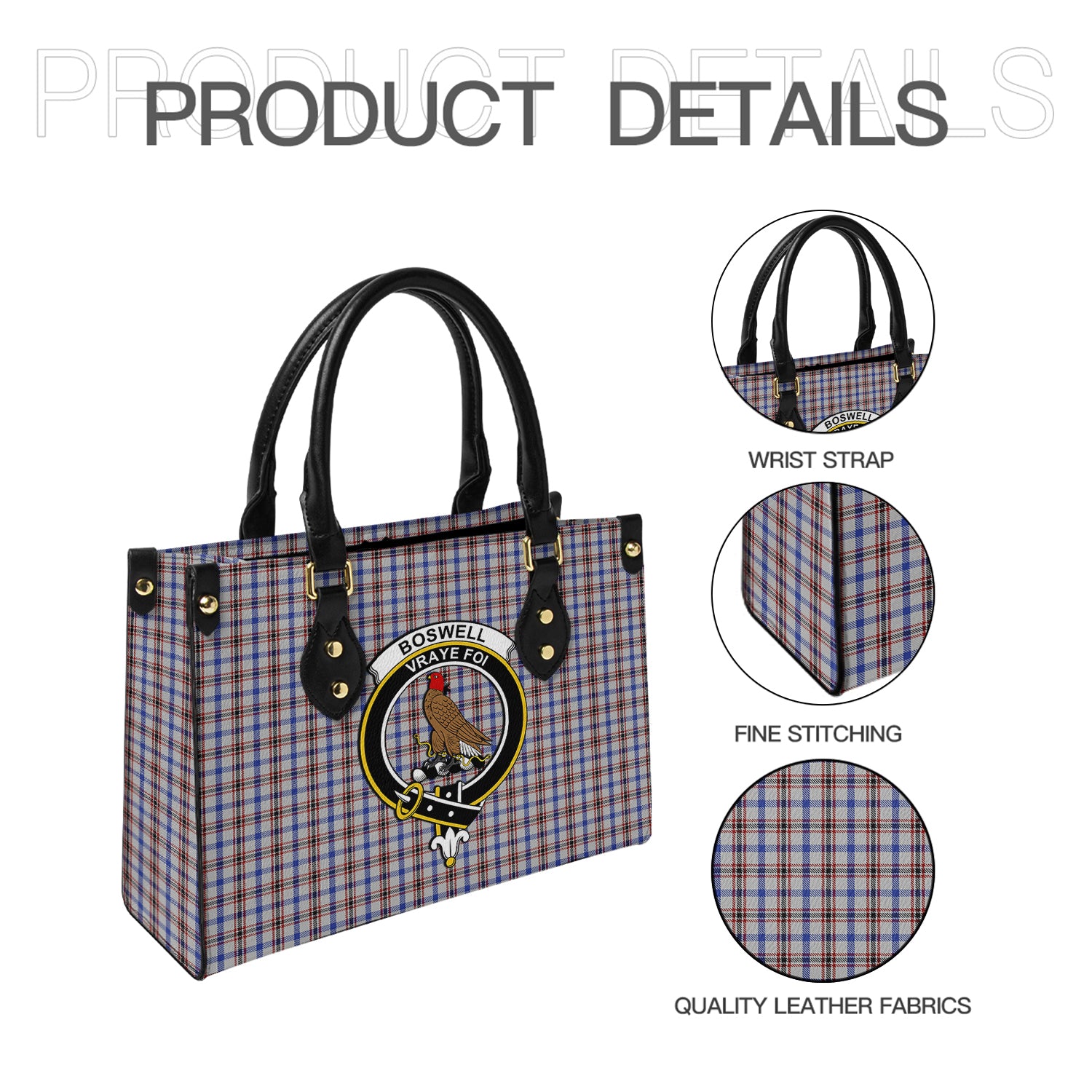 Boswell Tartan Leather Bag with Family Crest - Tartanvibesclothing