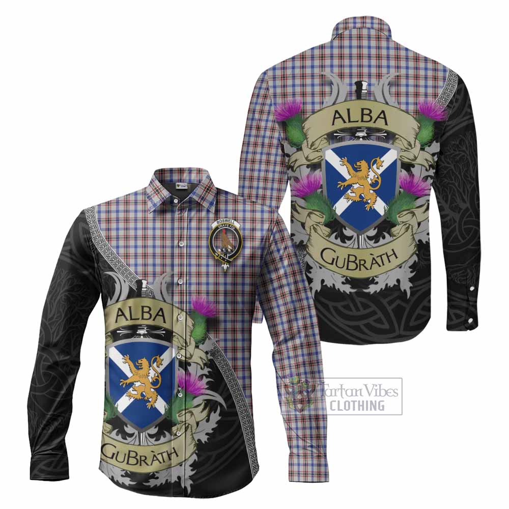 Boswell Tartan Family Crest Long Sleeve Button Shirt Lion Rampant Royal Thistle Shield Celtic Inspired - Tartan Vibes Clothing