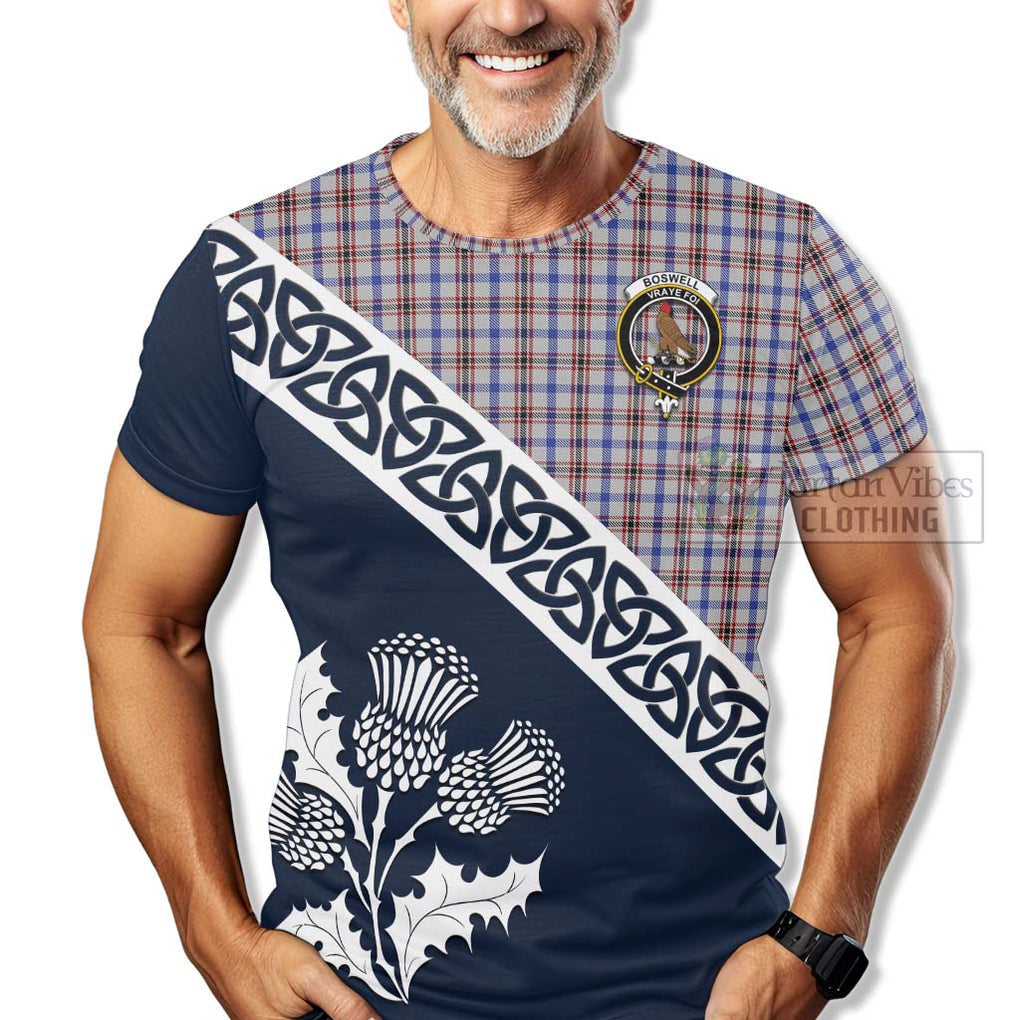 Boswell Tartan T-Shirt Featuring Thistle and Scotland Map - Tartanvibesclothing Store