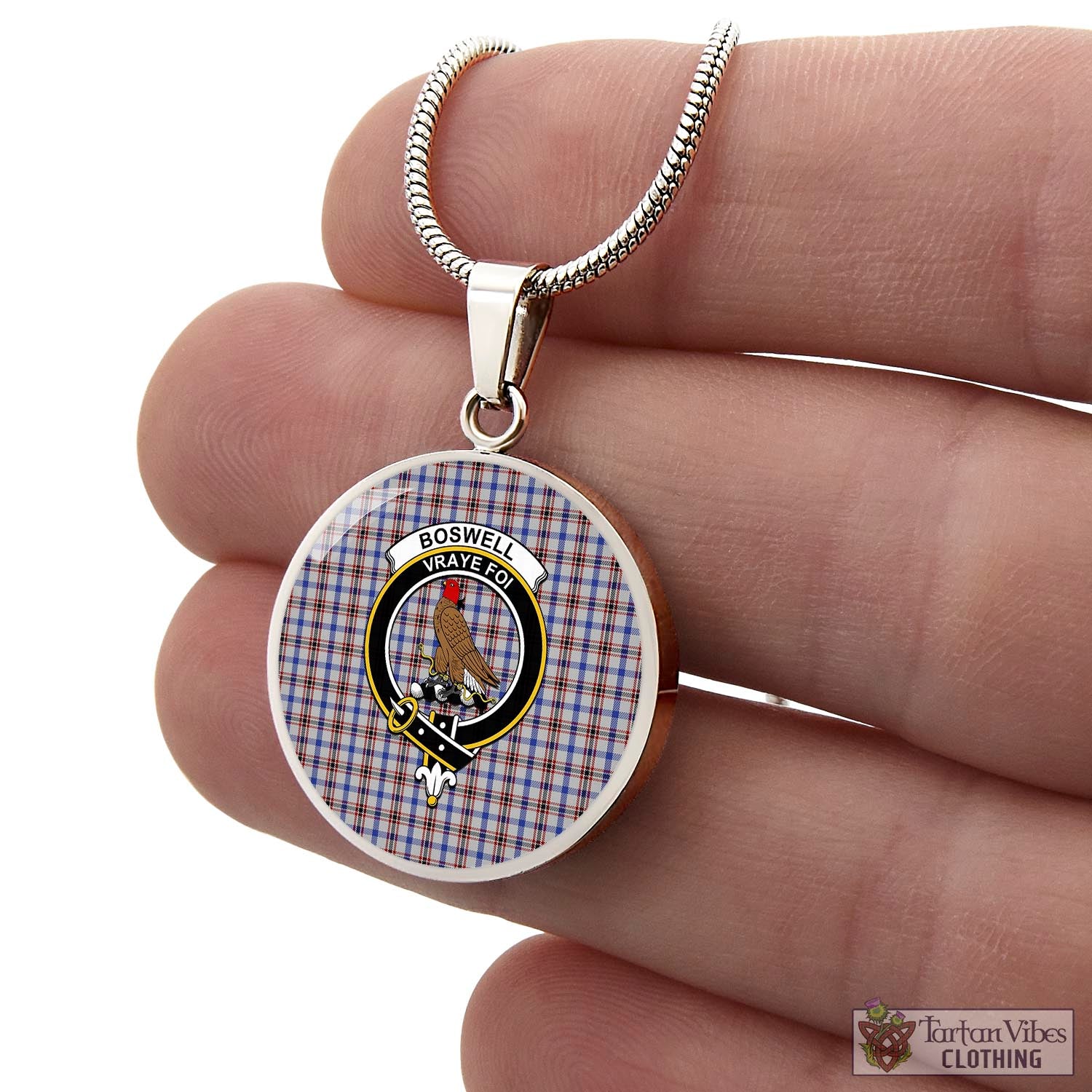 Boswell Tartan Circle Necklace with Family Crest - Tartan Vibes Clothing