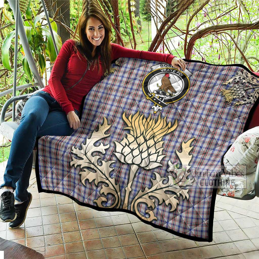 Tartan Vibes Clothing Boswell Tartan Quilt with Family Crest and Golden Thistle Style