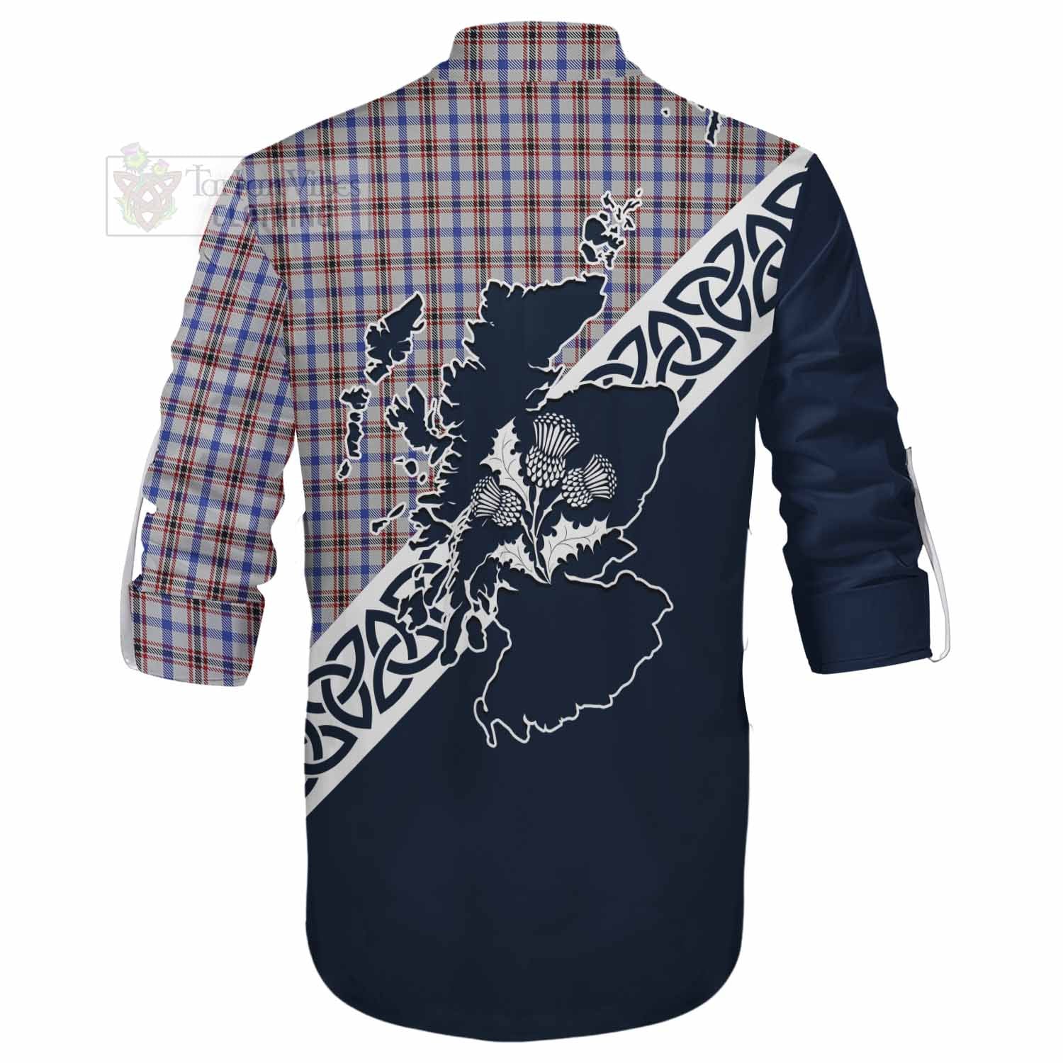 Boswell Tartan Ghillie Kilt Shirt Featuring Thistle and Scotland Map - Tartan Vibes Clothing