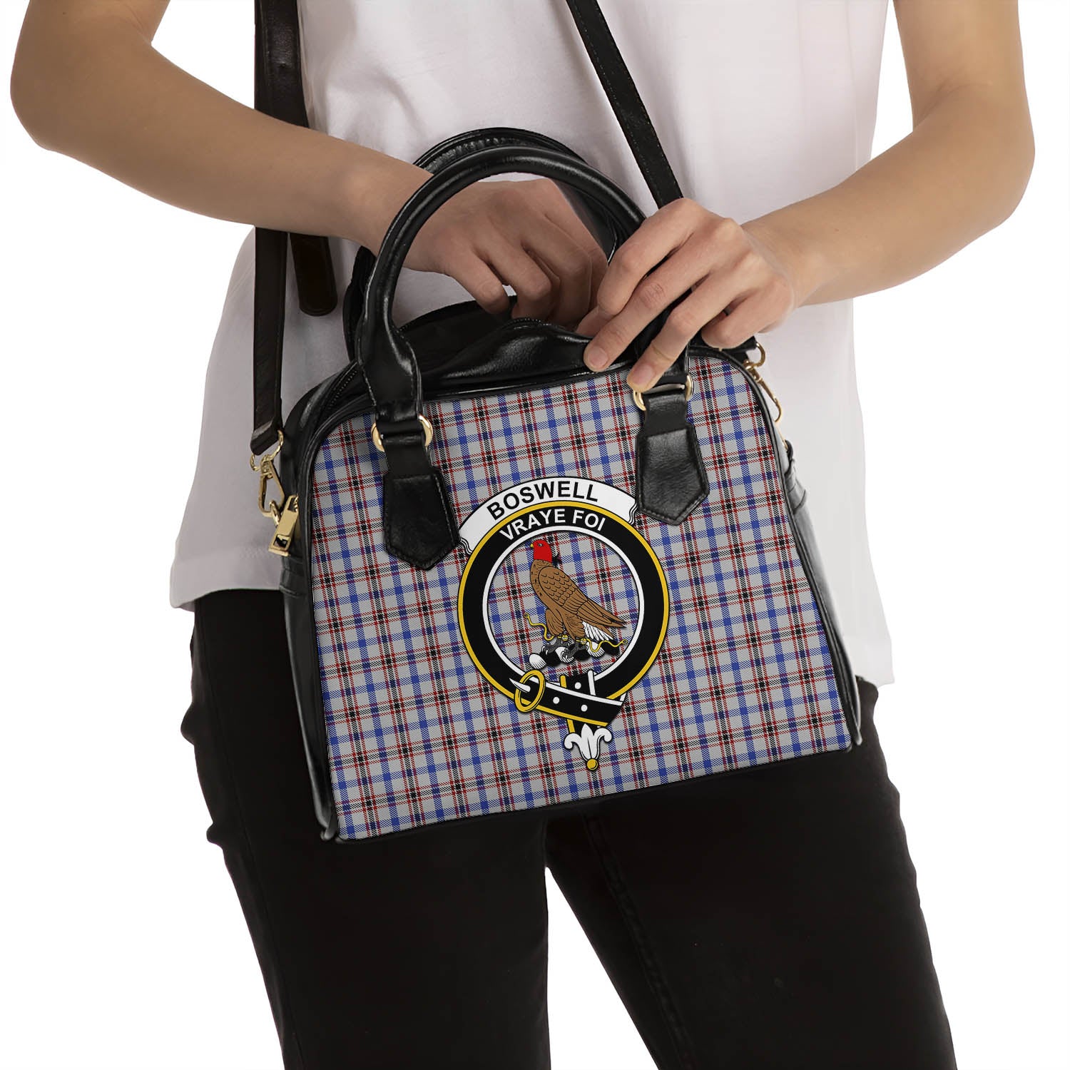 Boswell Tartan Shoulder Handbags with Family Crest - Tartan Vibes Clothing