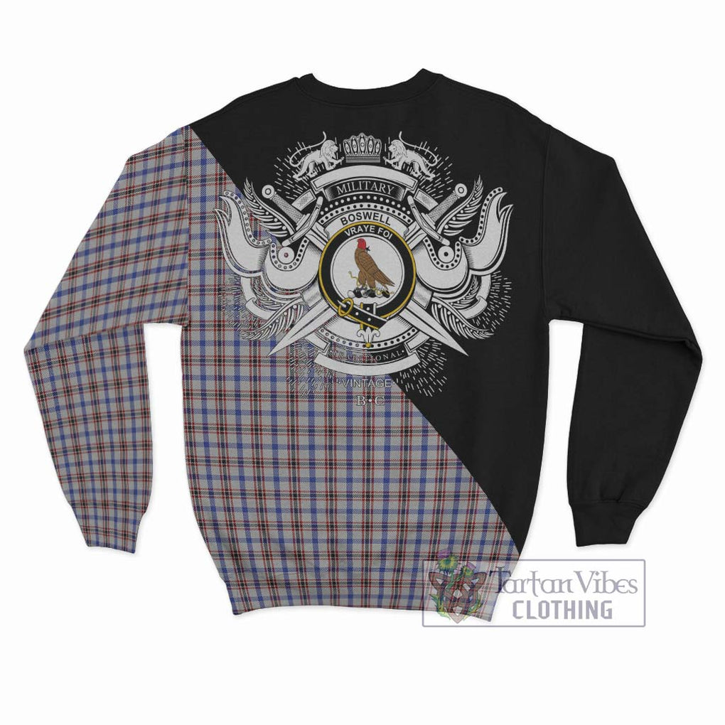 Boswell Tartan Sweatshirt with Family Crest and Military Logo Style - Tartan Vibes Clothing