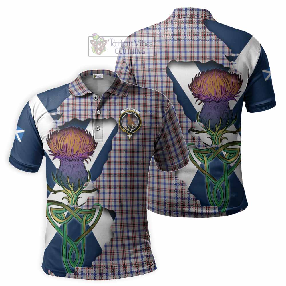 Tartan Vibes Clothing Boswell Tartan Family Crest Polo Shirt Scottish Thistle Celtic Inspired