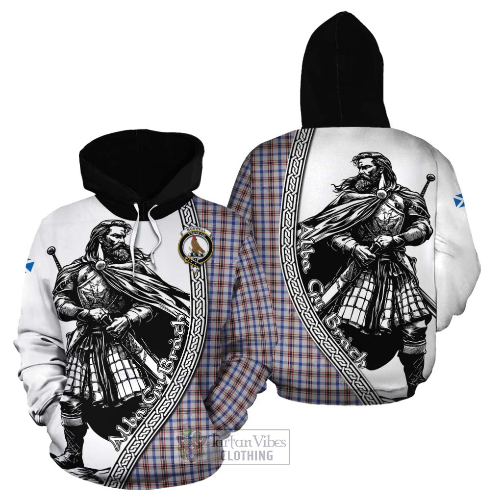 Boswell Tartan Clan Crest Cotton Hoodie with Highlander Warrior Celtic Style Zip Hoodie - Tartan Vibes Clothing