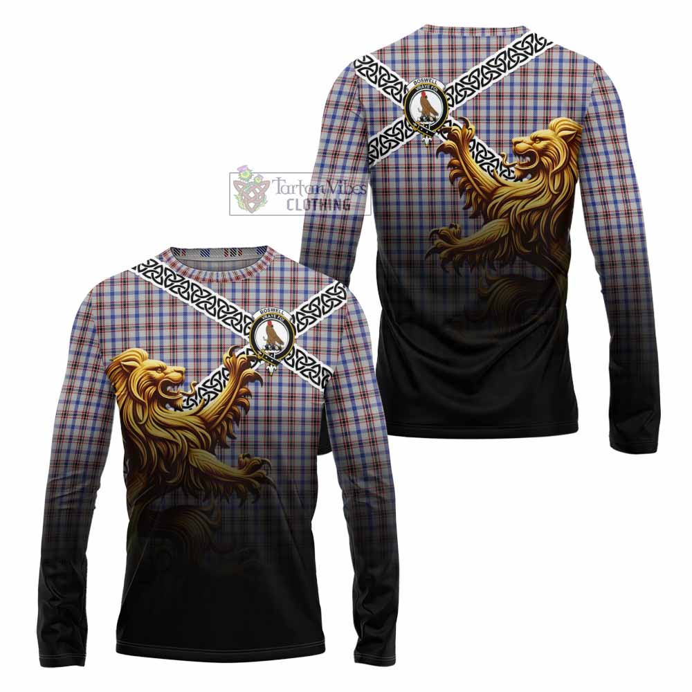 Boswell Crest Tartan Long Sleeve T-Shirt with Golden Lion Emblem Celtic Style - Tartan Vibes Clothing