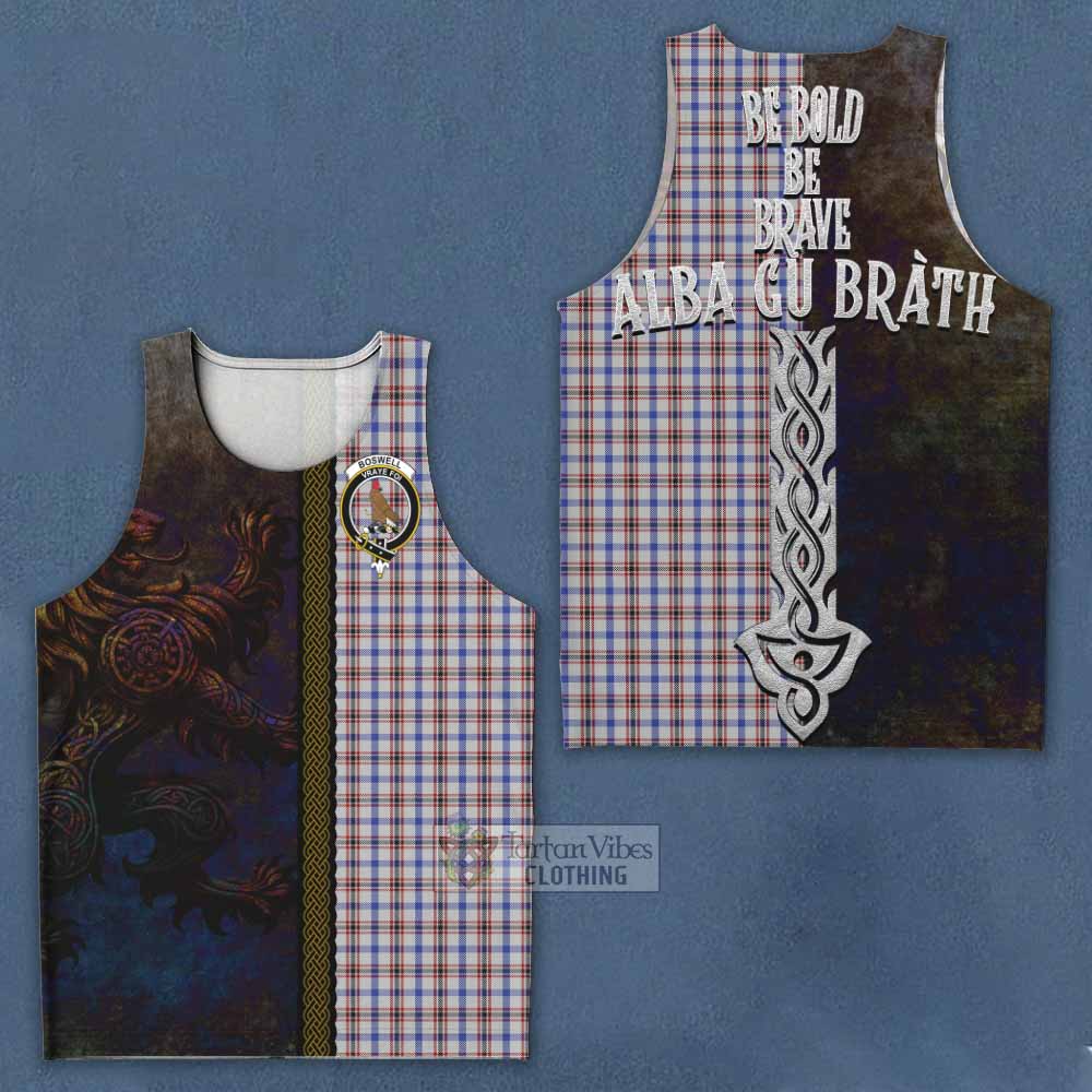 Tartan Vibes Clothing Boswell Tartan Family Crest Men's Tank Top Alba Gu Brath Be Brave Lion Ancient Style