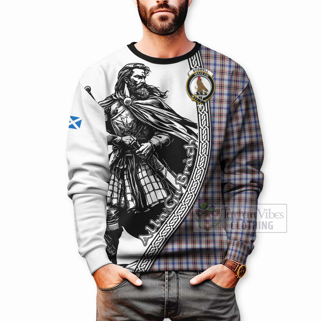 Boswell Tartan Clan Crest Sweatshirt with Highlander Warrior Celtic Style - Tartan Vibes Clothing