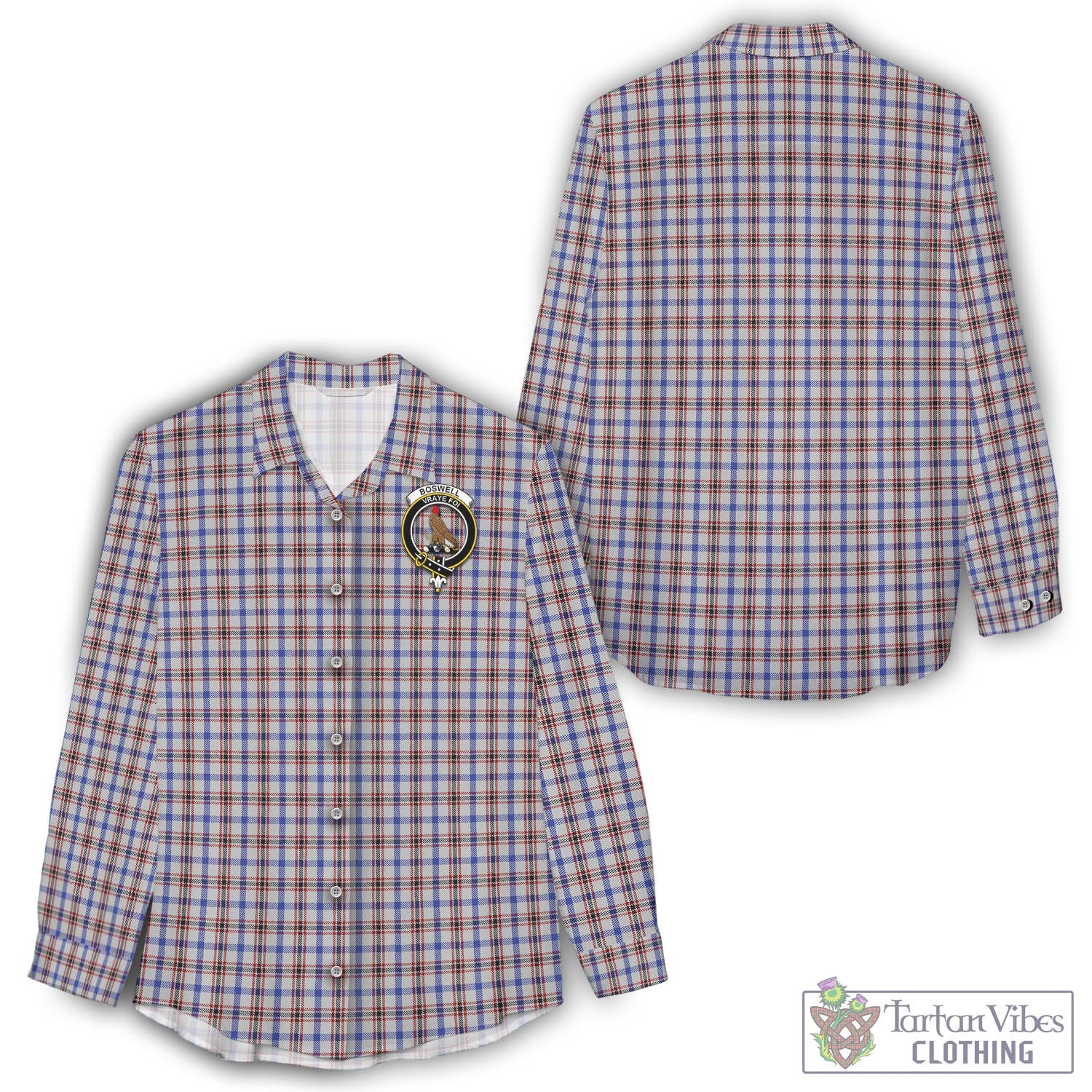 Boswell Tartan Women's Casual Shirt with Family Crest - Tartan Vibes Clothing