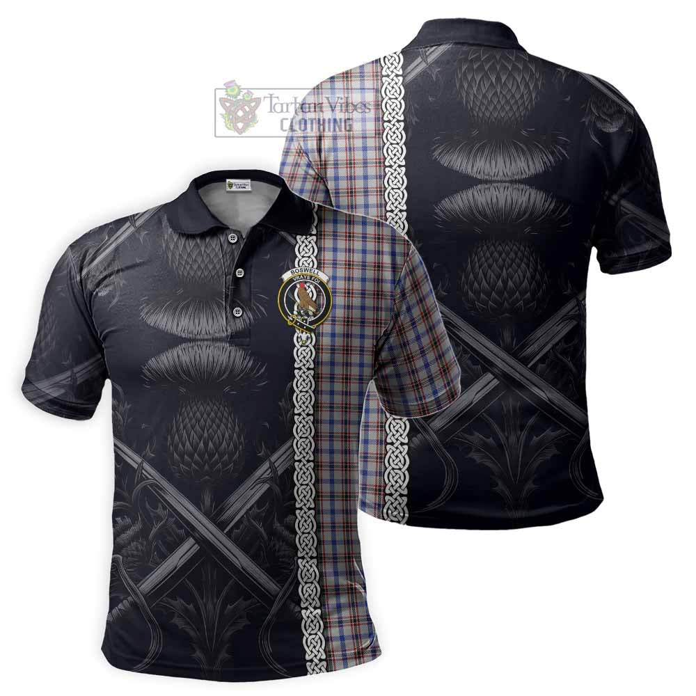 Boswell Tartan Polo Shirt with Family Crest Cross Sword Thistle Celtic Vibes - Tartan Vibes Clothing