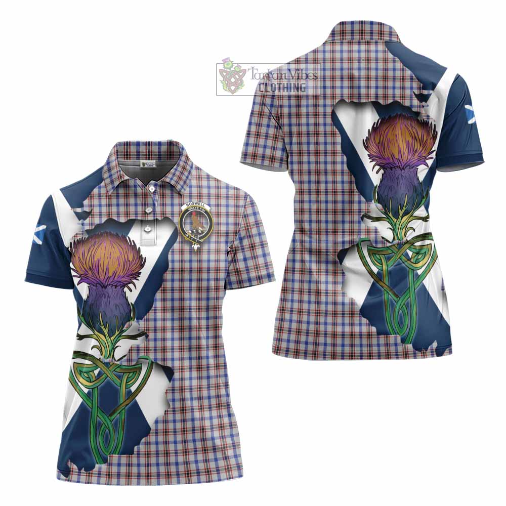 Tartan Vibes Clothing Boswell Tartan Family Crest Women's Polo Shirt Scottish Thistle Celtic Inspired