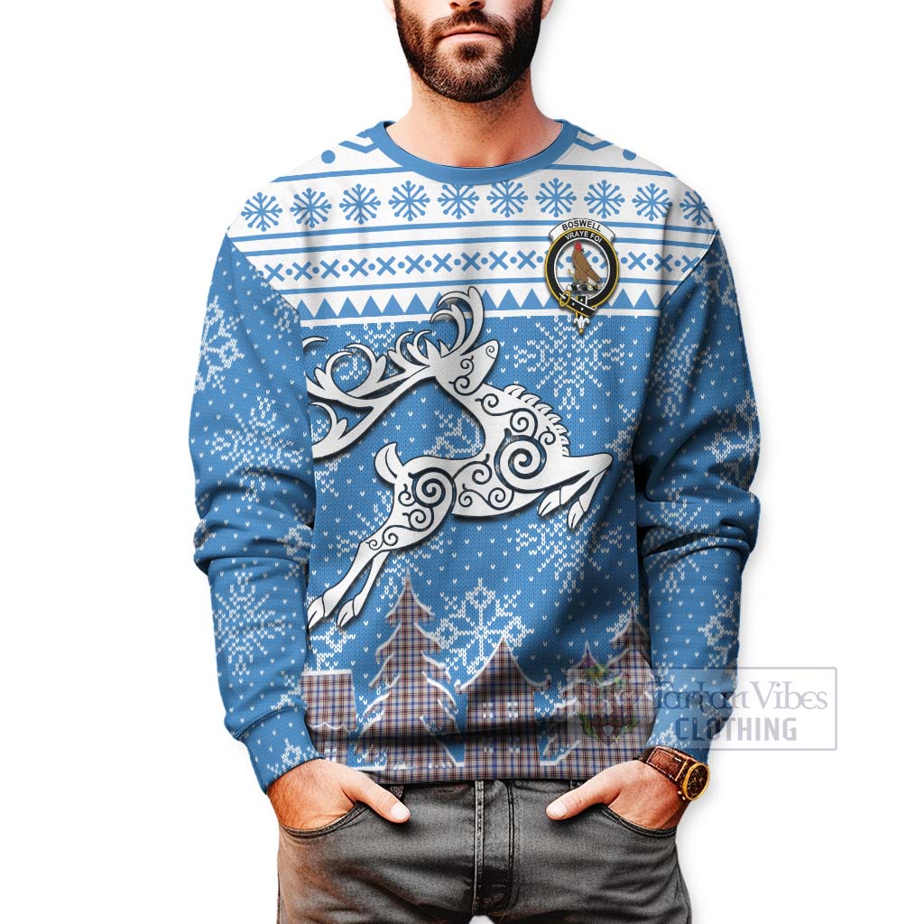 Boswell Clan Christmas Sweatshirt Celtic Reindeer Style - Tartan Vibes Clothing