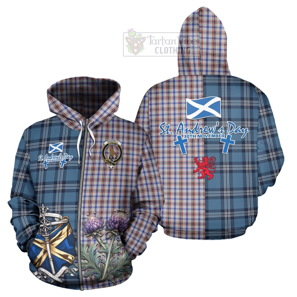 Boswell Tartan Hoodie Happy St. Andrew's Day Half Tartan Style - Tartan Vibes Clothing